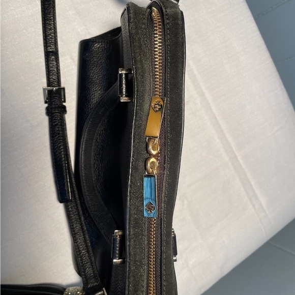 kate spade Pebbled Textured Black Leather Purse Suede Top Detachable Tassel - Picture 9 of 14